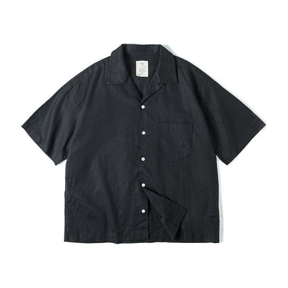 Cuban Collar Linen Shirt Man Japanese Retro Loose Male Clothing